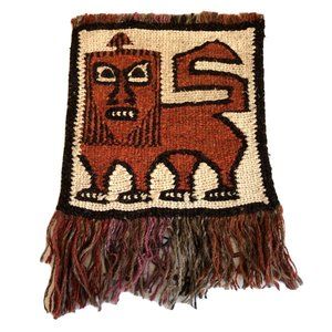 1970s Handwoven Ethiopian Lion of Judah Rug Wall Hanging Tribal African Tapestry